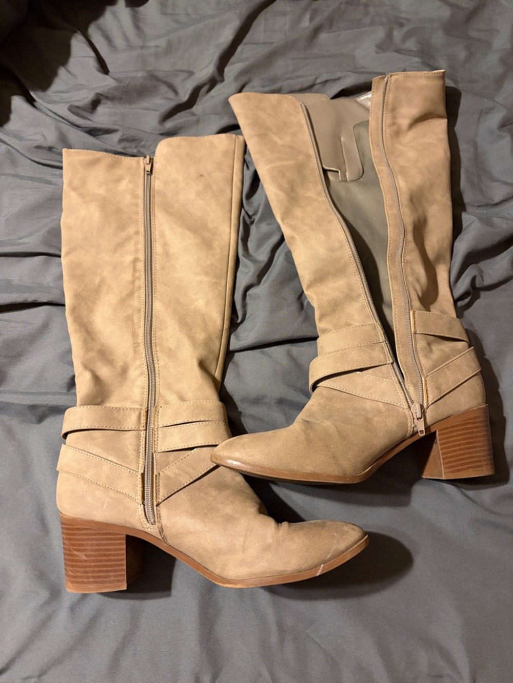 Charlotte Russe Taupe Over-the-Knee Block Heel Boots